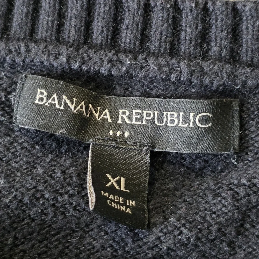 Banana Republic Mens XL Colorblock Crewneck Sweater Gray Black Cotton Wool Blend